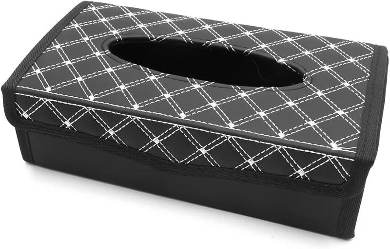 أبيض أسود حامل علبة مناديل السيارة القابل للطي حافظة مناديل السيارات - Image 1